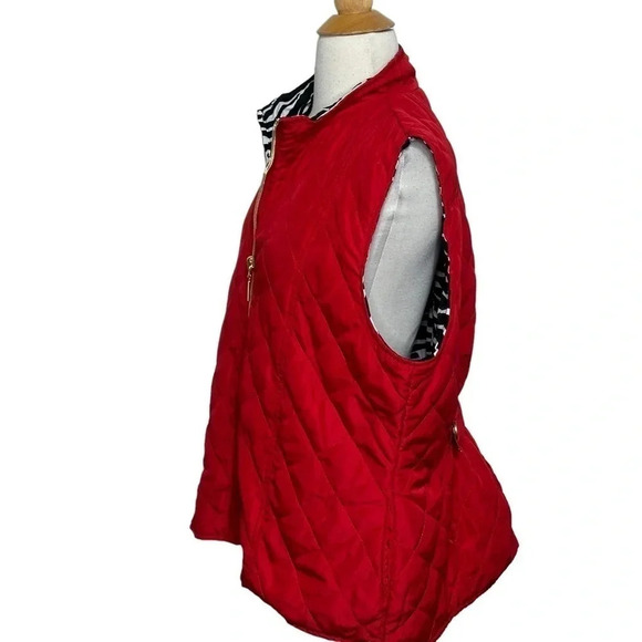 Casual Identity XL red + black/white zebra print reversible‎ quilted vest - Picture 2 of 11